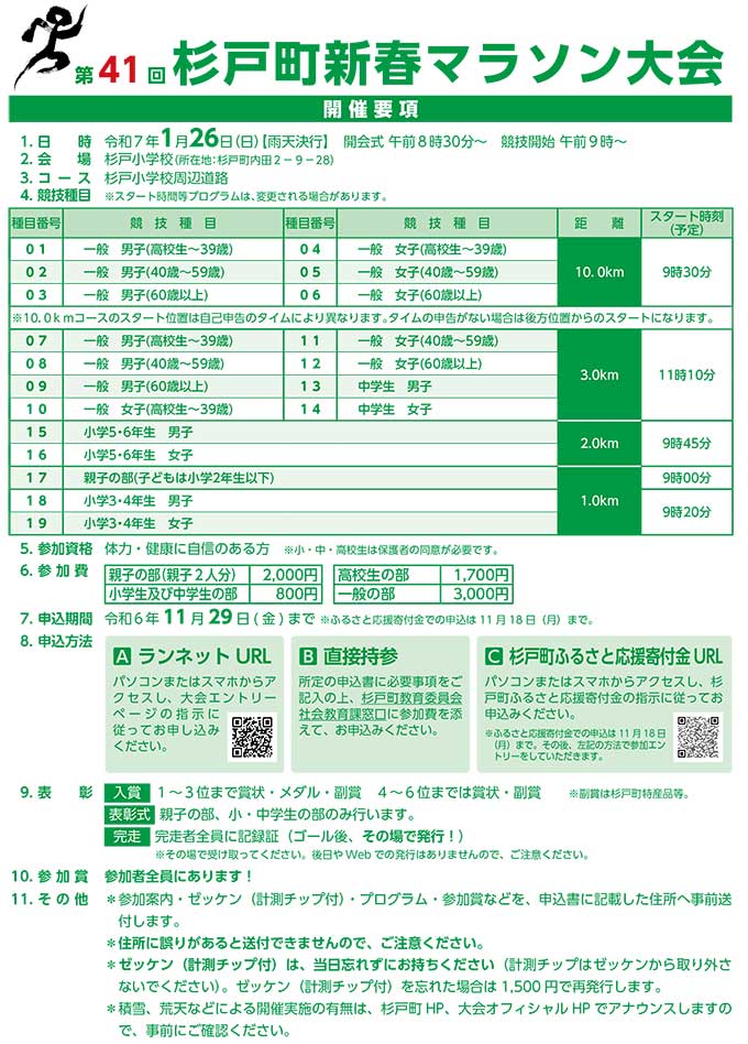 2025年1月26日（日）第41回杉戸町新春マラソン大会